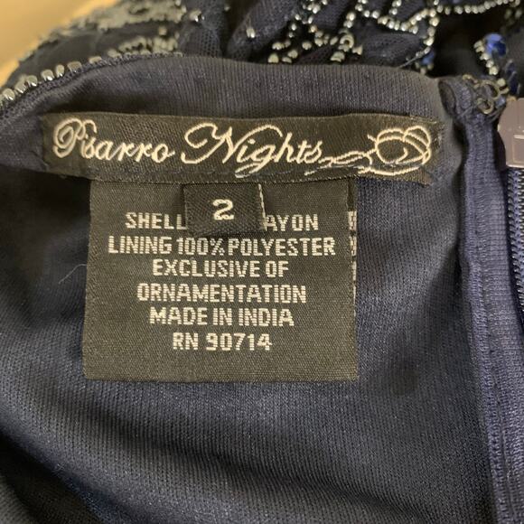 Vintage Pisarro Sz 2 Beaded Mesh Column Gown Navy Blue Cocktail Wedding Holiday - Picture 11 of 11